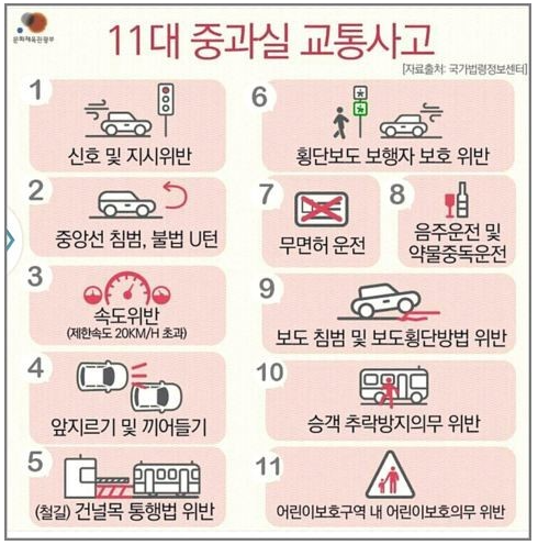 11대 중과실 교통사고에 대한 안내 메시지
