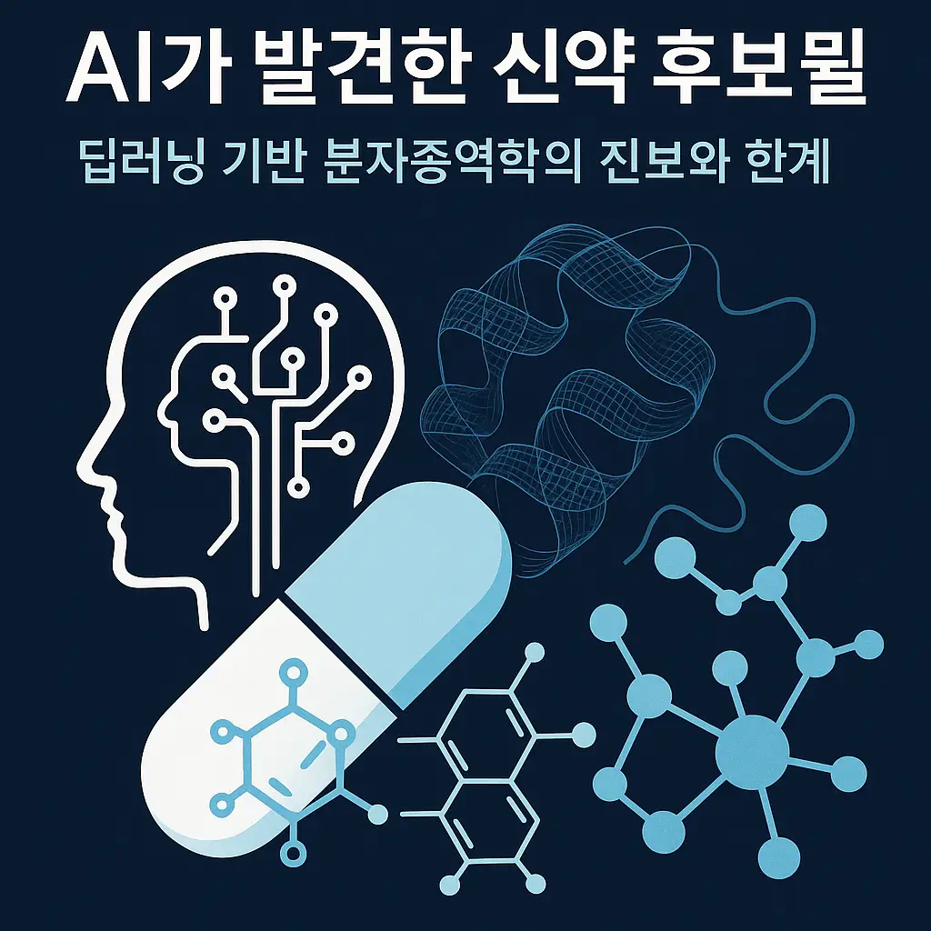 AI 신약 개발과 분자동역학을 시각화한 이미지 – 인공지능과 분자 구조