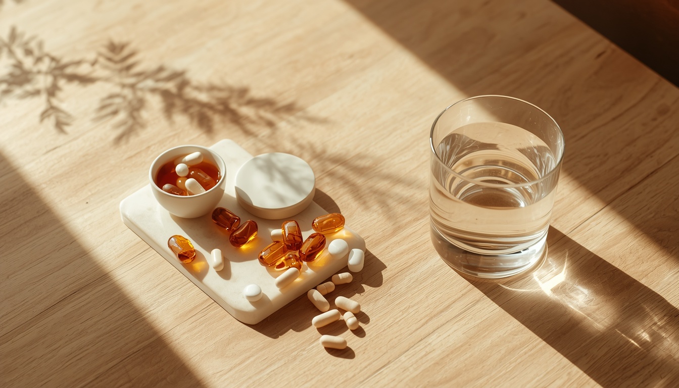 Daily longevity supplement protocol featuring NMN capsules and Vitamin B3 for optimal cellular energy
