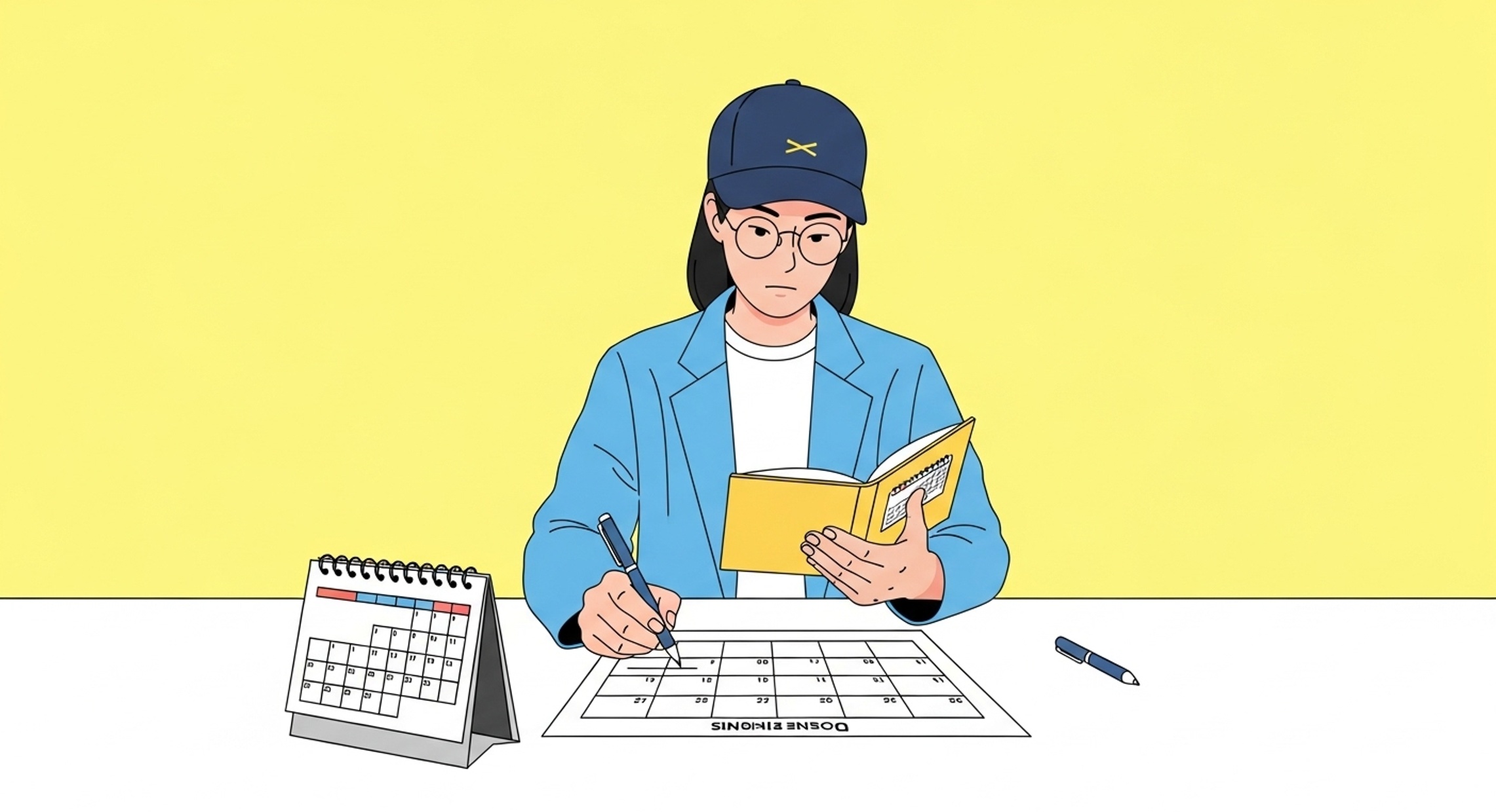 실업급여 수급일수를 달력에 표시하는 장면, 기간 관리가 중요합니다.