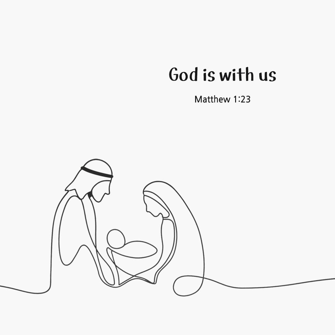 God is with us. (Matthew 1:23) by pieonane Daily Bible quote image