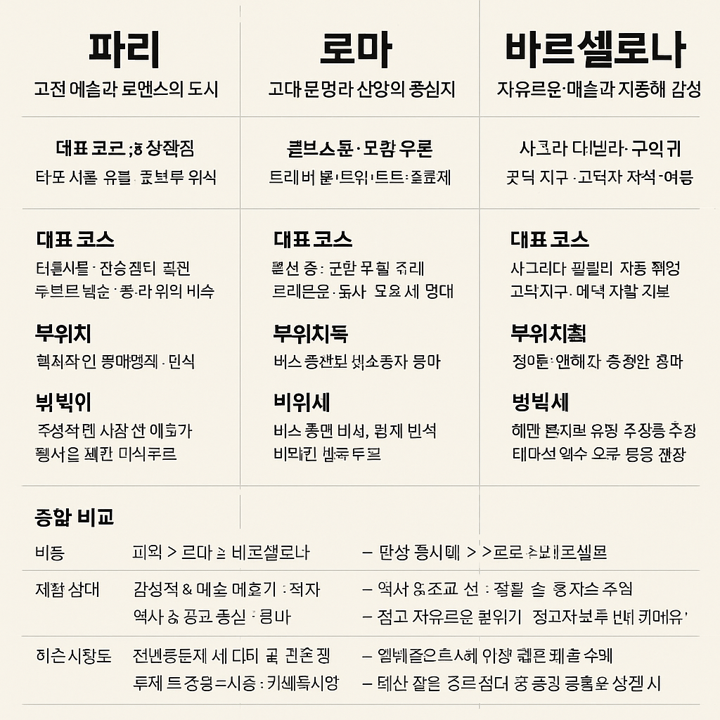 파리 로마 바르셀로나 핵심관광 코스 비교