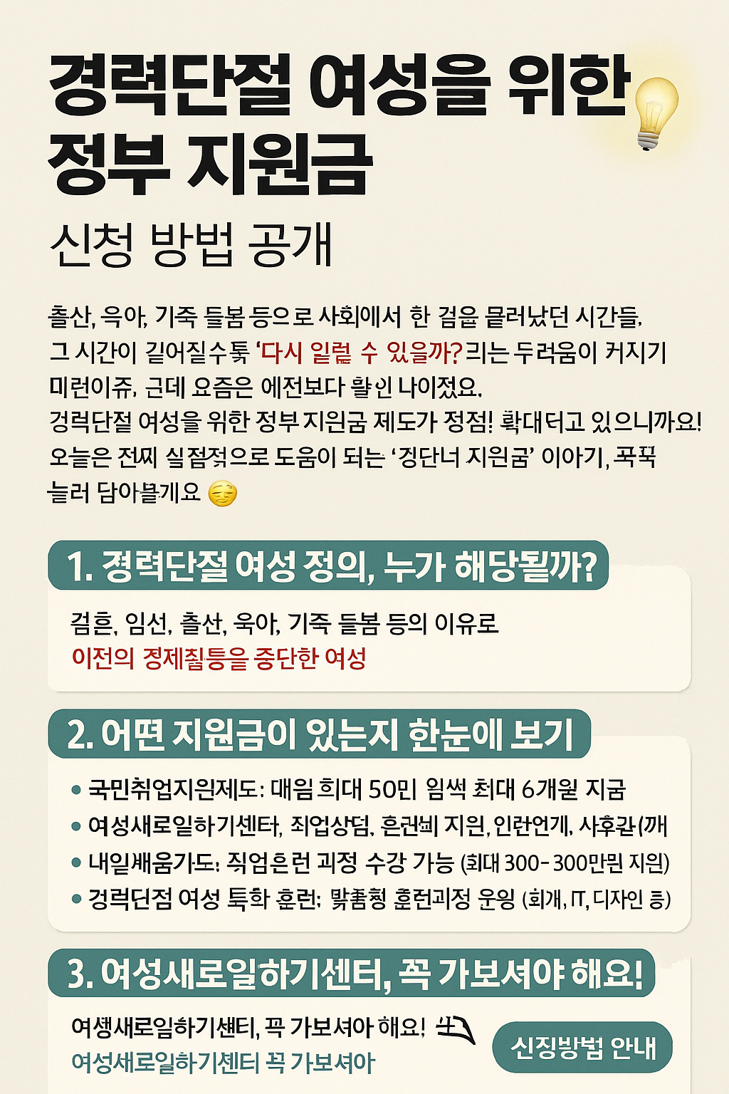 경력단절 여성, 다시 일어설 수 있는 기회! 정부 지원금 제대로 받는 법