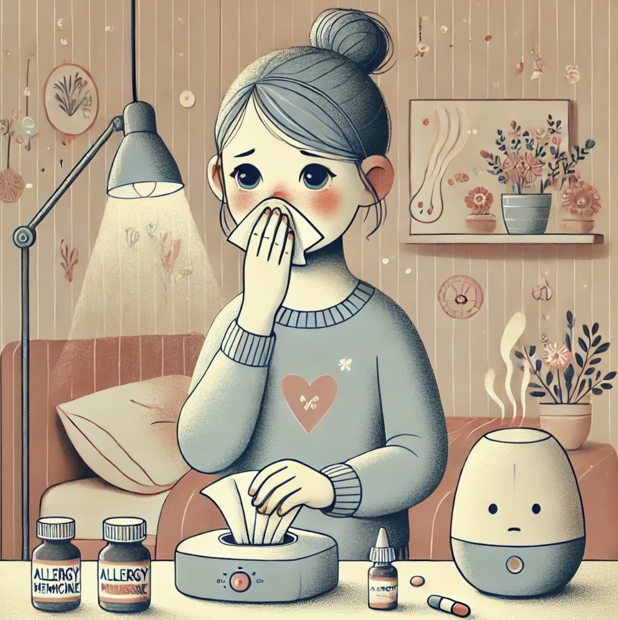 어린이가 알레르기 비염 때문에 코를 풀고 있는 사진