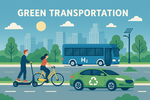 친환경 교통을 주제로 한 디지털 일러스트