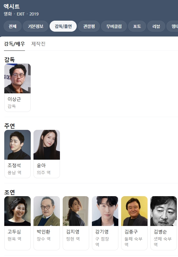 영화 엑시트 출연진