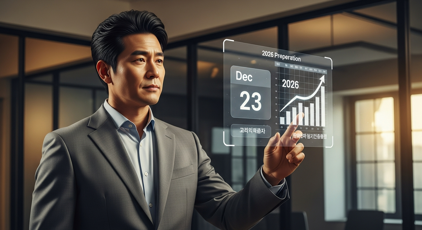 2025년 12월 말 2026년을 준비하는 스마트한 소상공인이 고용보험료 지원 정보를 확인하는 모습