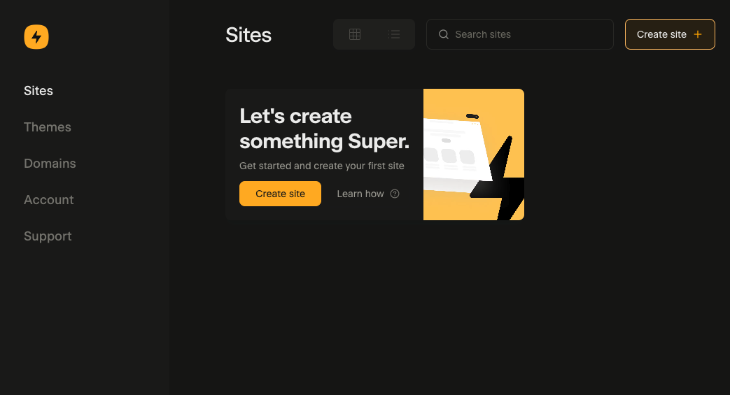 Crete site 버튼 클릭