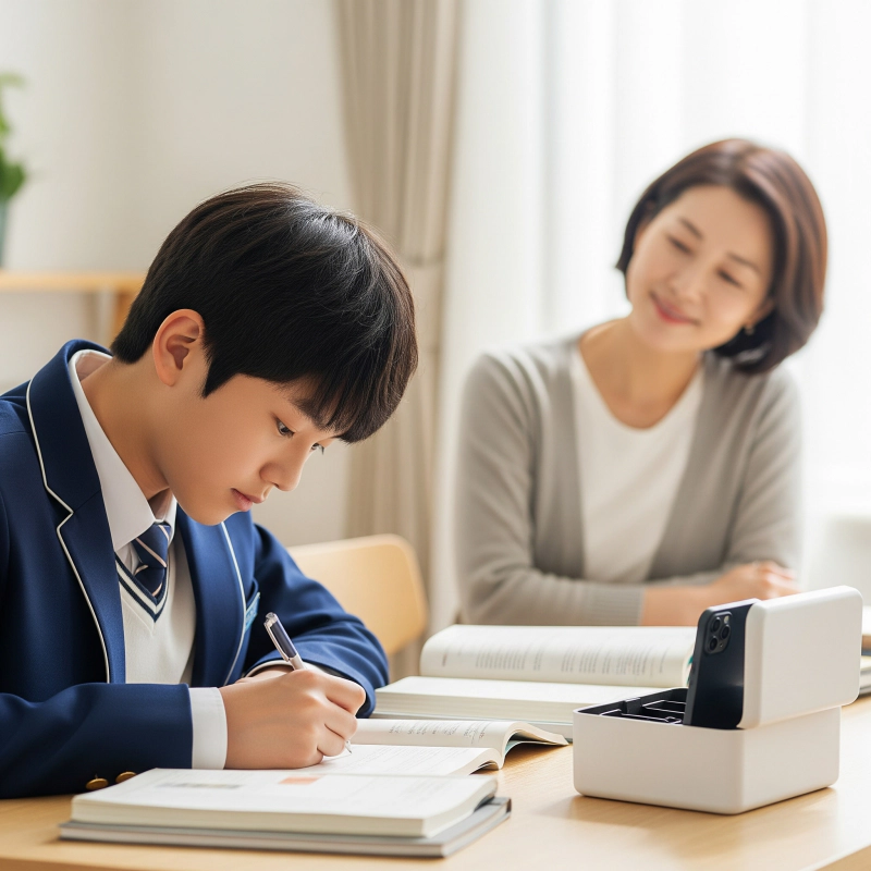 스마트폰 금욕상자(핸드폰 잠금상자)_공부하는_남학생