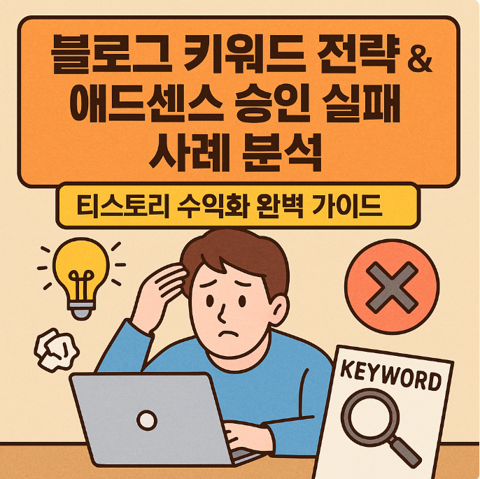 블로그 키워드 전략 &amp; 애드센스 승인 실패 사례 분석 (티스토리 수익화 완벽 가이드)