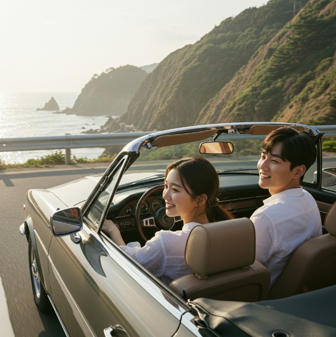 연인이 드라이브하는 모습의 이미지