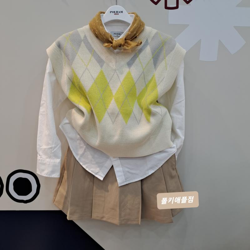 폴햄키즈 오버핏 니트조끼 브이넥 아가일 여아 조끼 주니어