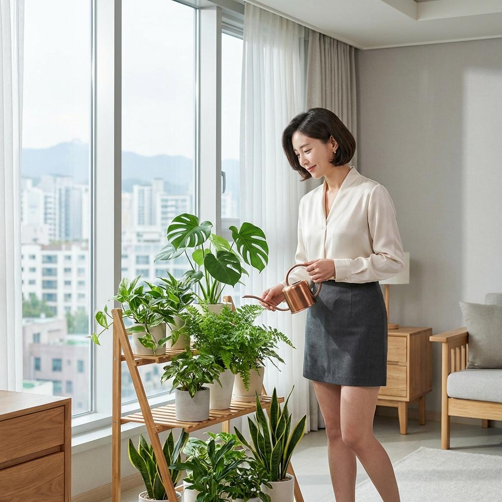 허리 건강과 청소 편의성을 고려한 식물 선반 선택