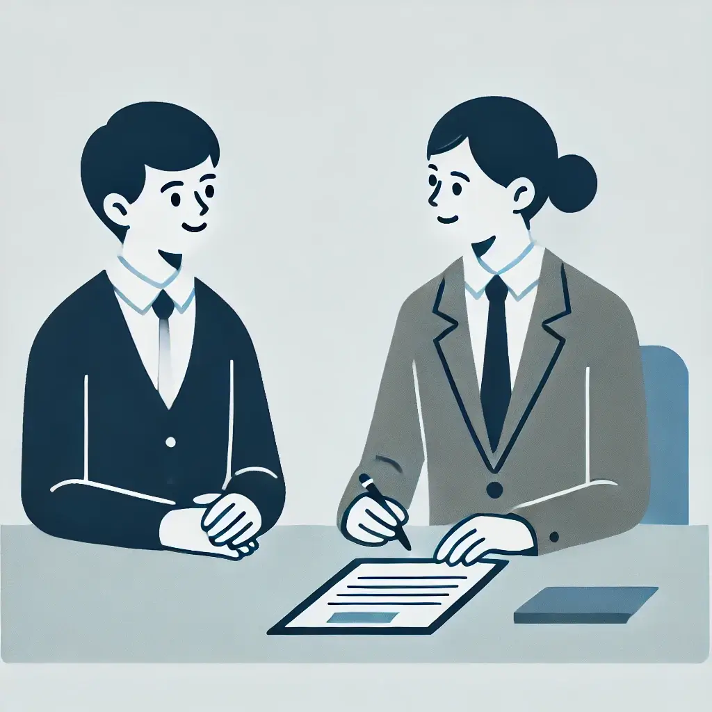 은행에서 상담받는 청년.