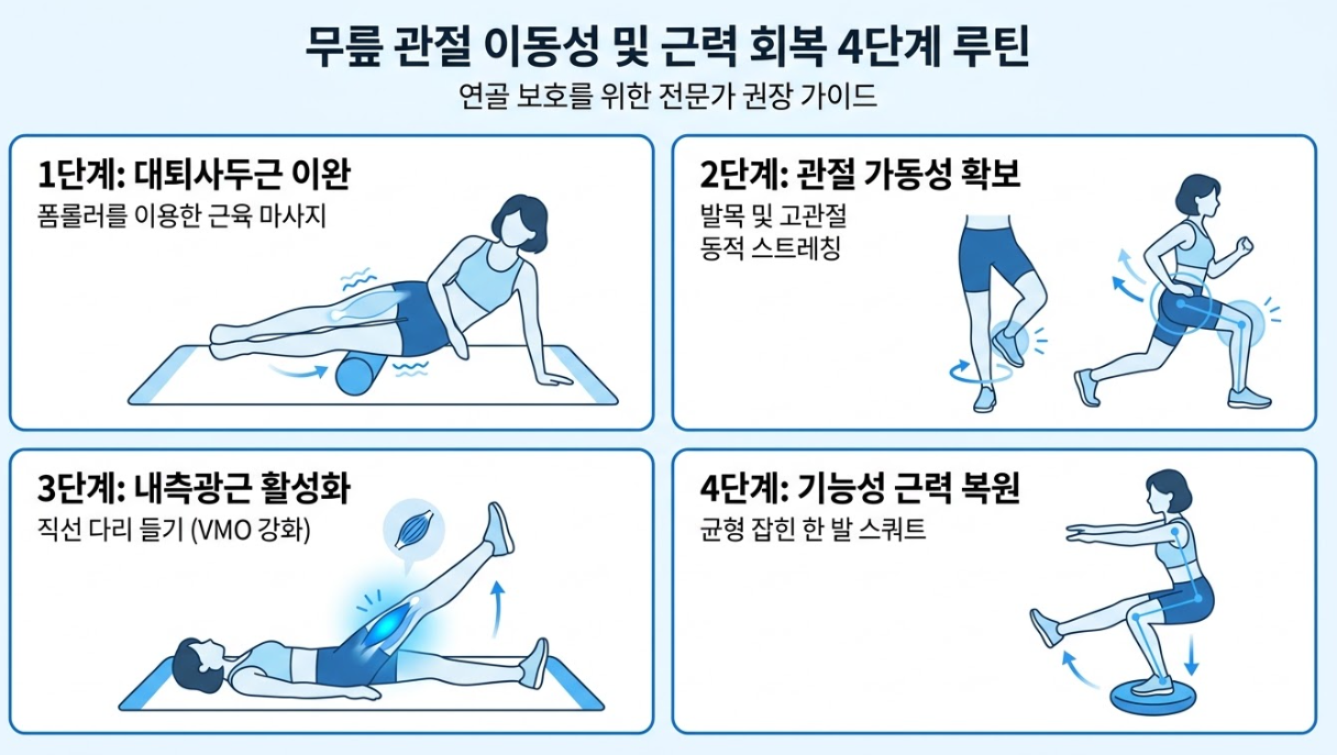 무릎 관절 이동성 및 근력 회복 4단계 루틴