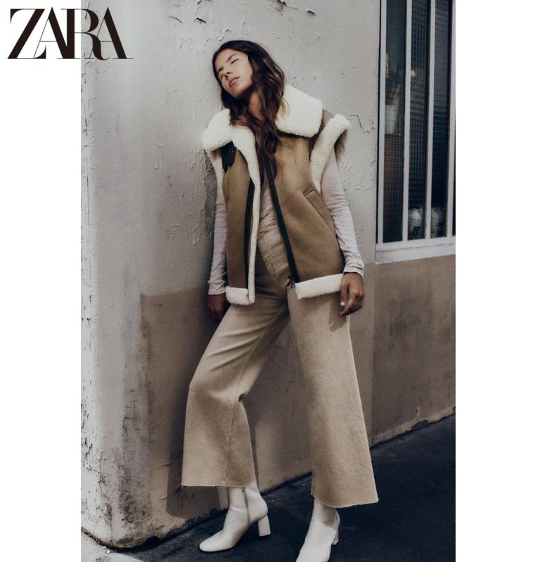 자라 ZARA 페이크 시어링 콤비 무스탕 베스트 조끼 브라운 / 도트 | 2969/256