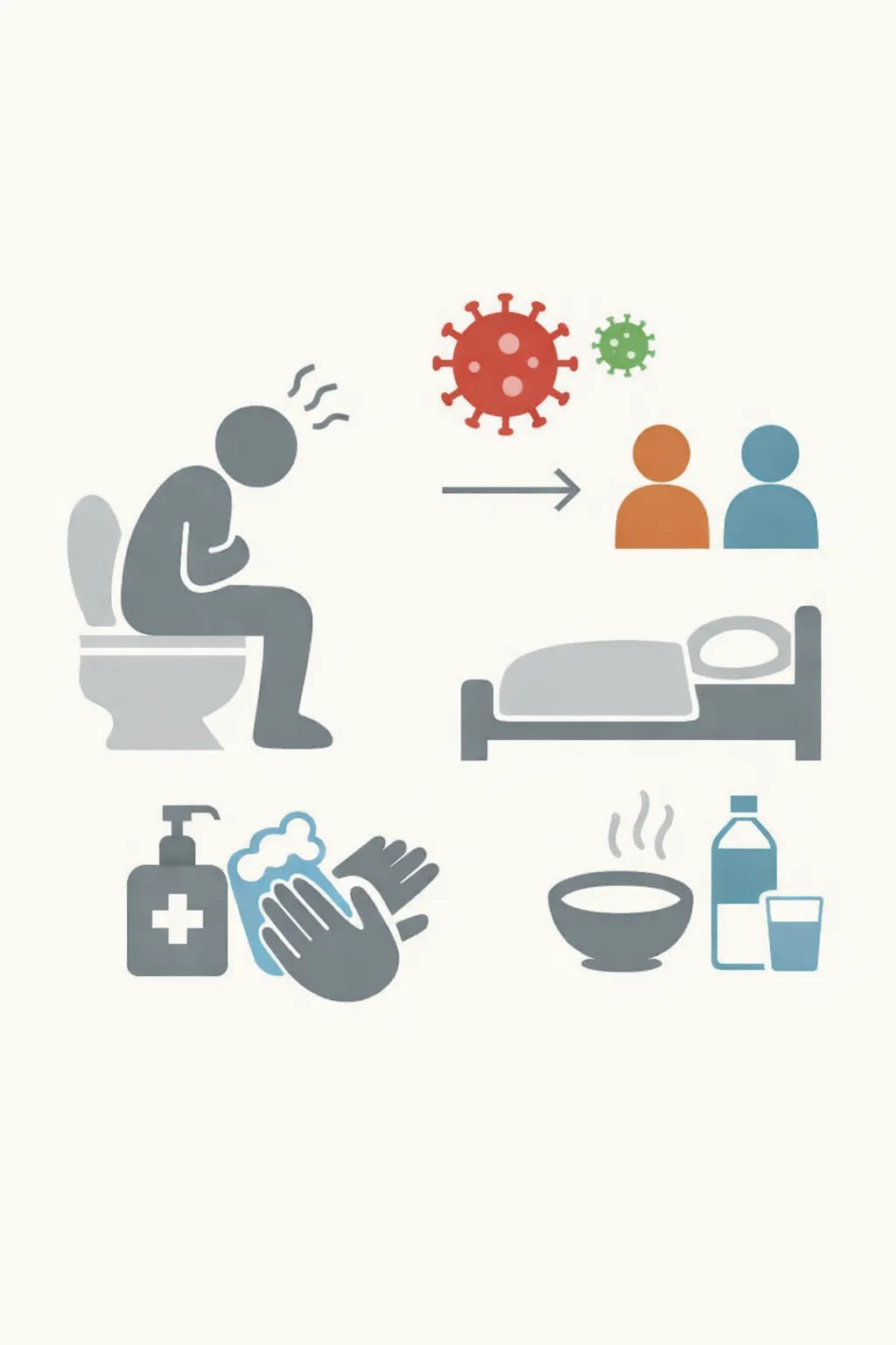 바이러스성 장염 전염 경로와 회복 관리 기준을 시각적으로 정리한 이미지2 