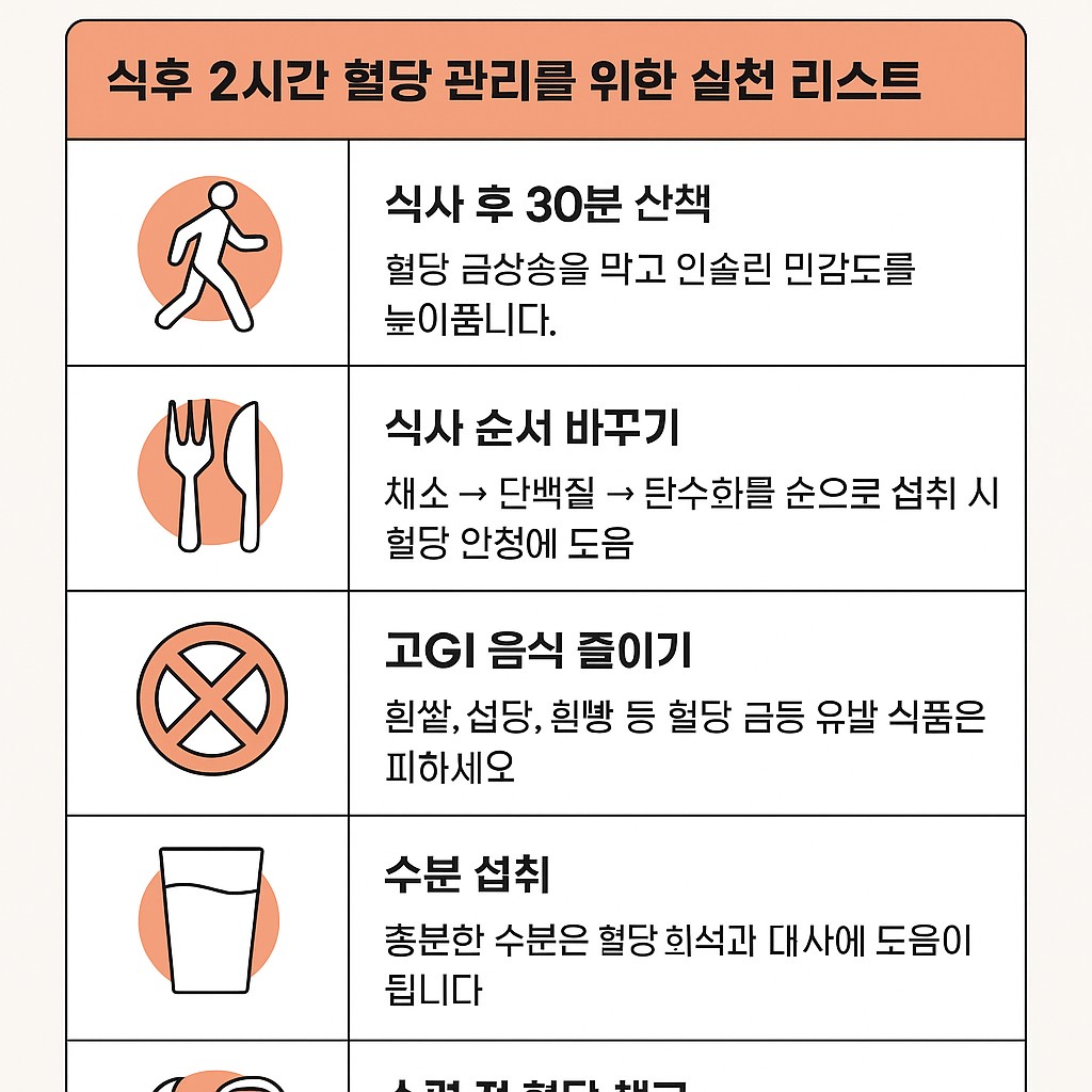 식후 2시간 혈당 정상수치: 낮추는 5가지 실천 방법