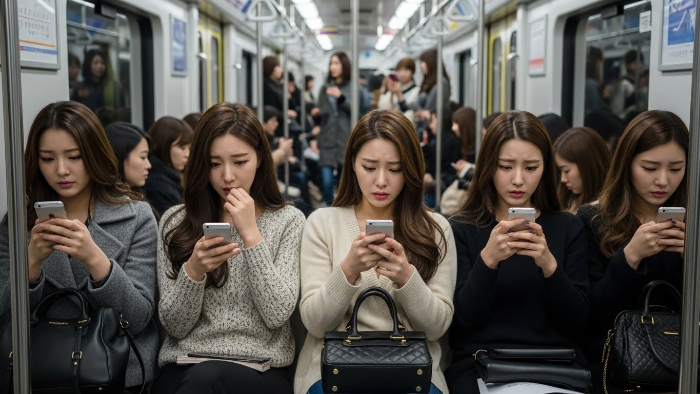 전철 안에서 불안해하는 여성들