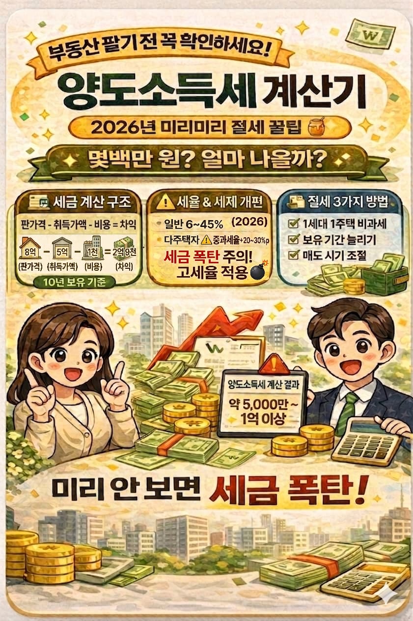 2026년 양도소득세 세율 및 부동산 매도 세금 계산 안내