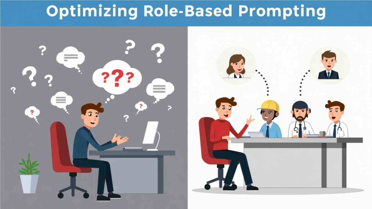 롤 기반 프롬프팅 효과성 이슈: 일반 AI vs 최적화된 역할 기반 AI 상호작용 비교 이미지