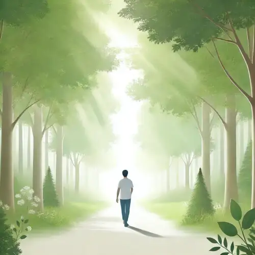 썸네일-푸른 숲속을 걷는 사람, 평온한 자연의 분위기