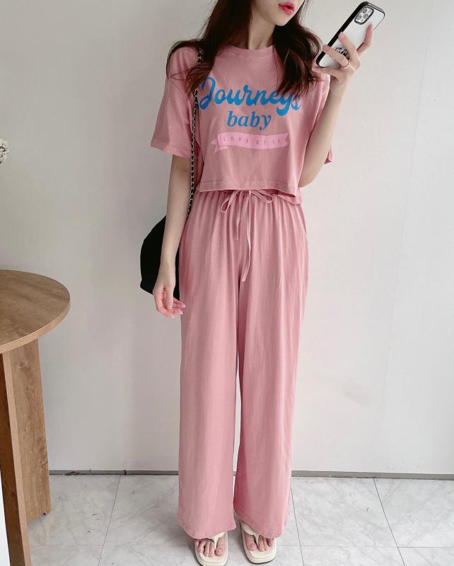 베이비 레터링 크롭티셔츠 팬츠 투피스세트 트레이닝세트