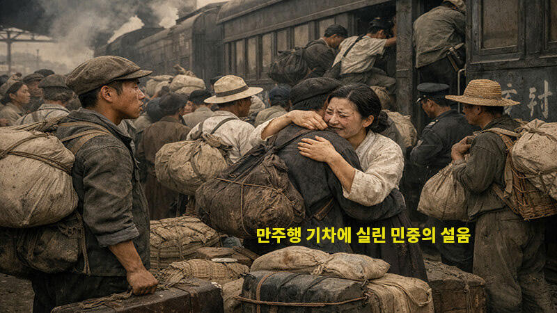 <img src="Sorrows-carried-aboard-the-train-to-Manchuria.jpg" alt=&ldquo;만주행 기차에 실린 민중의 설움&rdquo;>