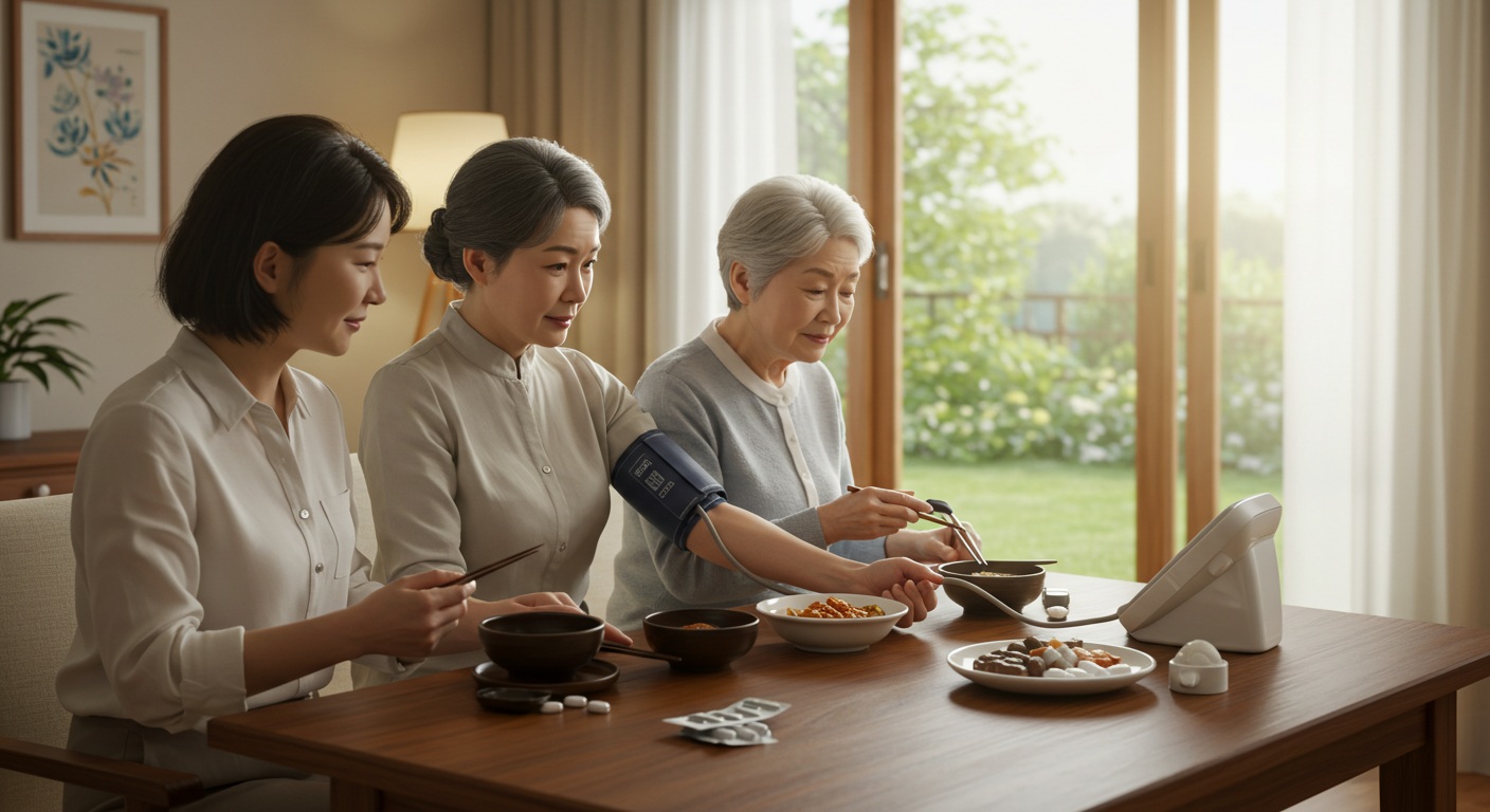 건강한 생활습관으로 혈압을 관리하는 모습을 표현한 이미지