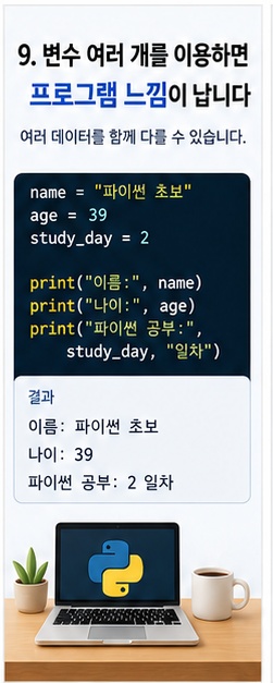 파이썬 여러 변수를 이용해 데이터를 출력하는 예제 이미지