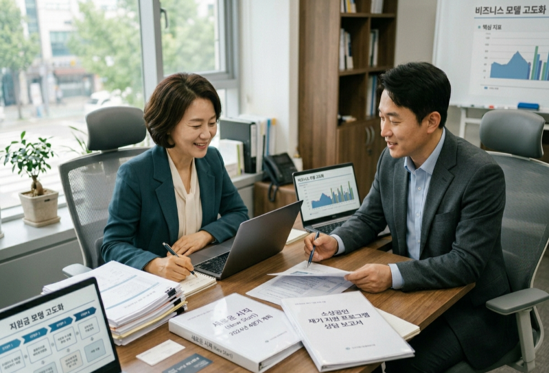 alt="희망리턴패키지 상담을 받는 폐업 소상공인"