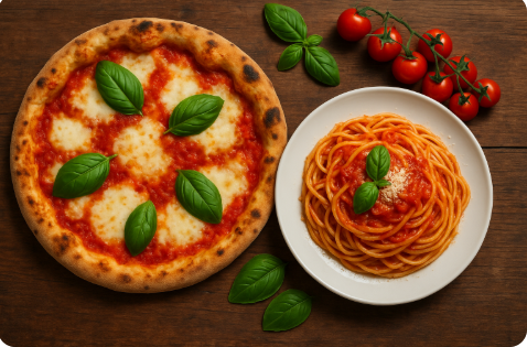 이탈리아 전통 피자와 파스타 관련 사진
