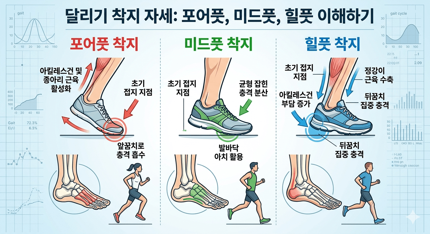 착지 자세, 포어풋, 미드풋, 힐풋, 리어풋