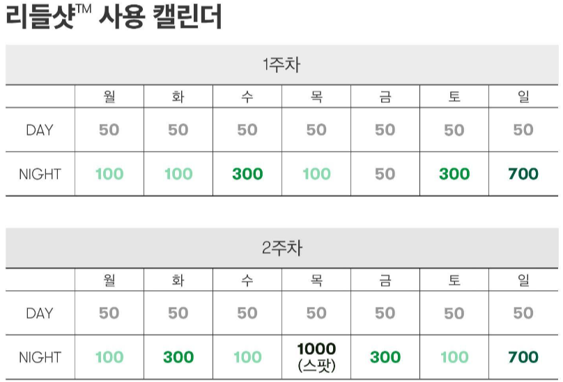 리들샷 사용 캘린더
