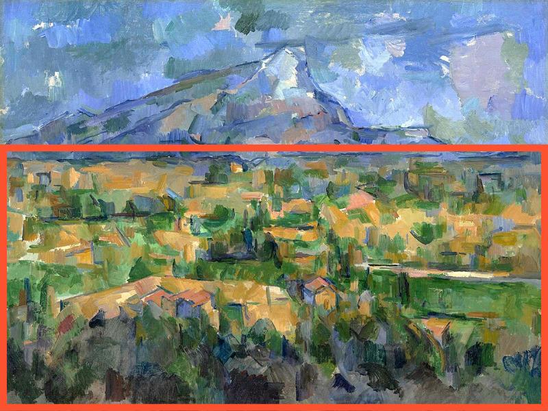 폴 세잔의 『생트 빅투아르 산』 하단 부분, 마을과 들판 중심의 구성