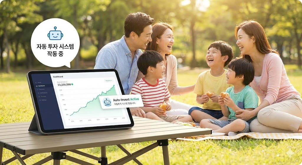 자동 투자 시스템이 작동하는 동안 사랑하는 사람들과 시간을 보내는 모습