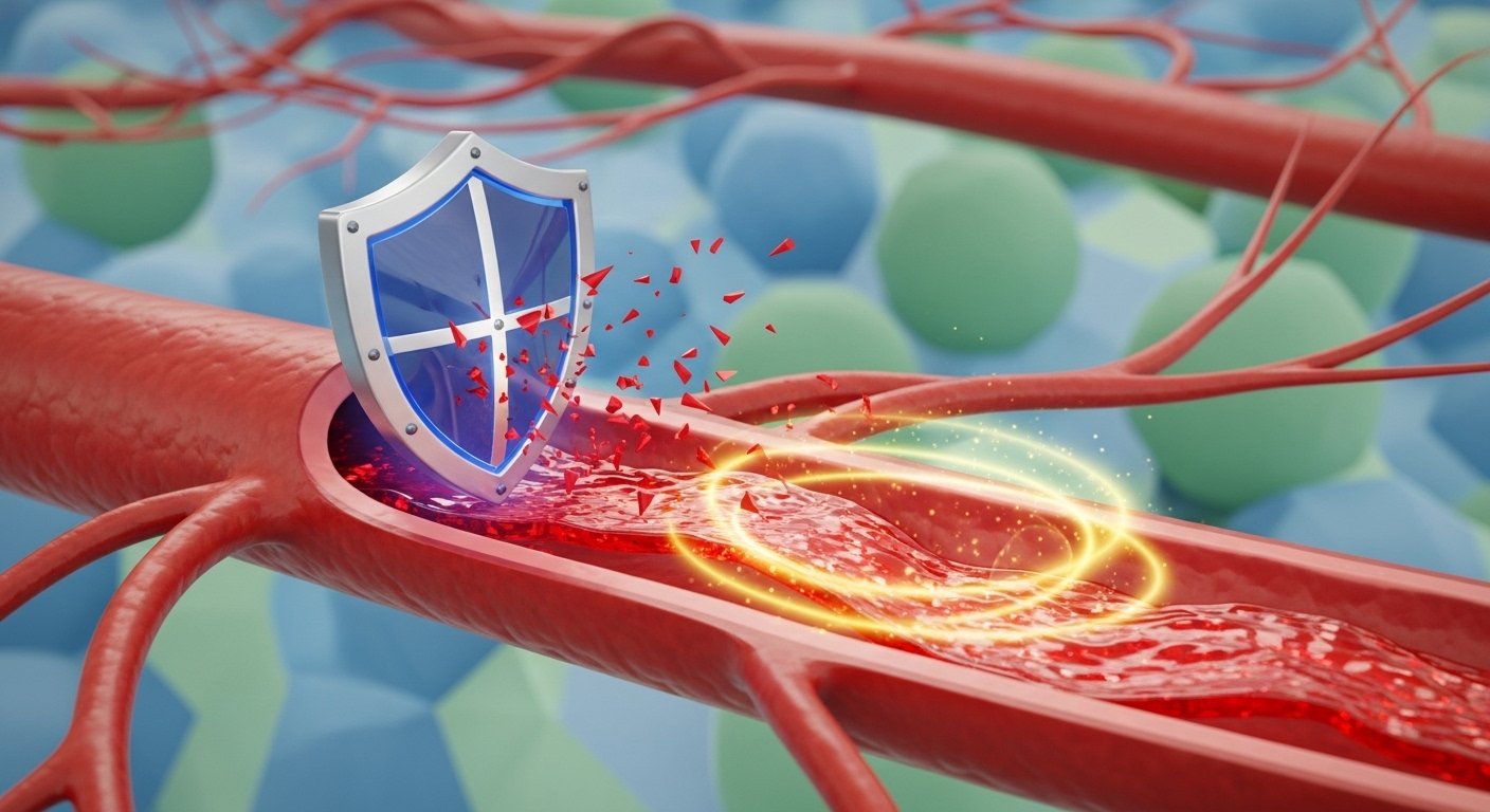 건강하게 보호되고 강화되는 혈관을 묘사한 이미지. 고혈압 예방과 혈관 건강의 중요성을 나타냅니다.
