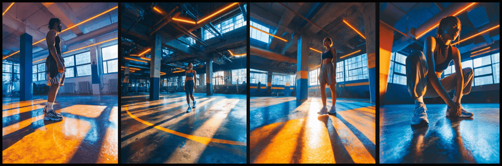 시리즈 장면 예시 3, 퍼포먼스 브랜드의 다이내믹한 루프탑 무드 연출_Midjourney