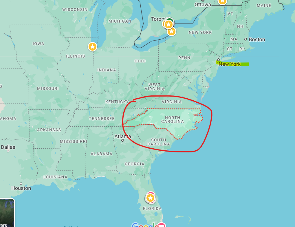 미국 노스 캐롤라이나 위치