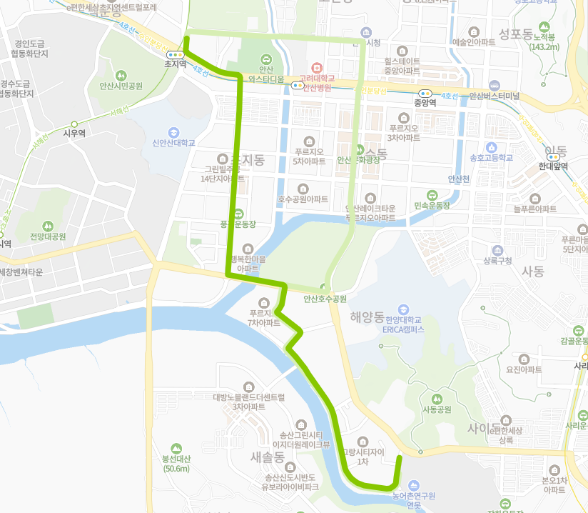 안산-90A번-버스-노선-지도