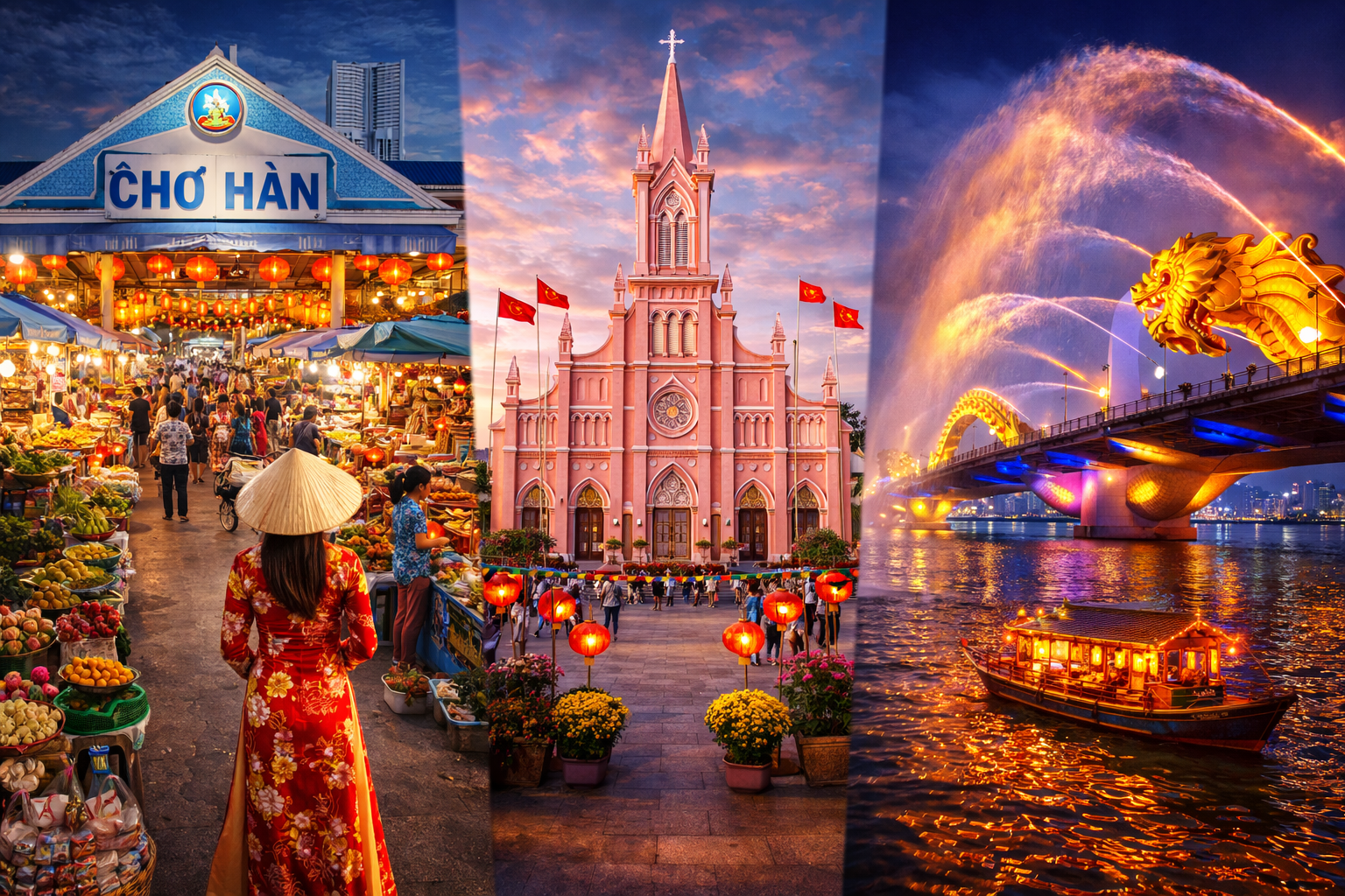 다낭 한시장, 핑크성당, 용다리 분수쇼 사진