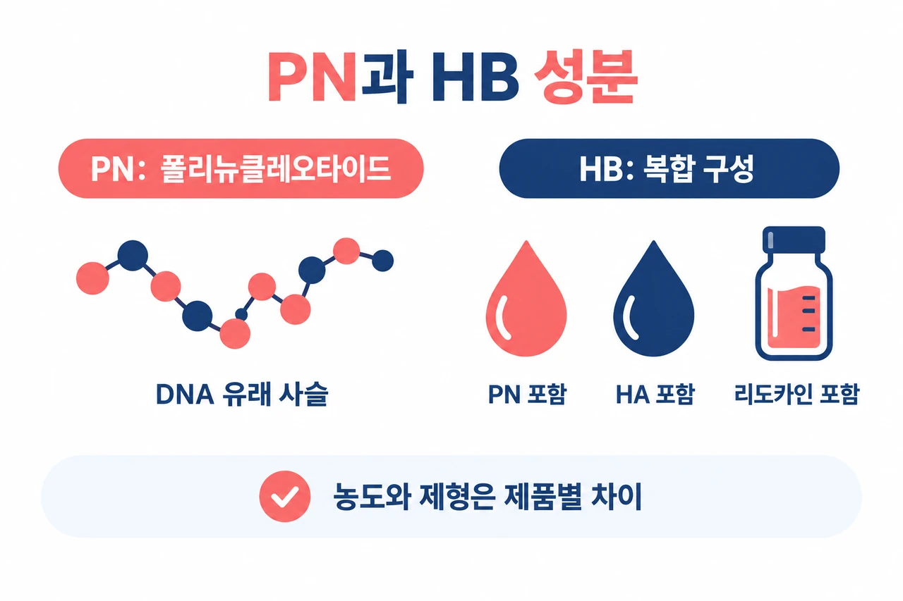 ['2026 건성 피부 스킨부스터 성분 용량 확인 가이드', '2026 민감성 피부 저자극 스킨부스터 성분 용량 확인'] PN, DNA, HB, HA, 리도카인 체크리스트.