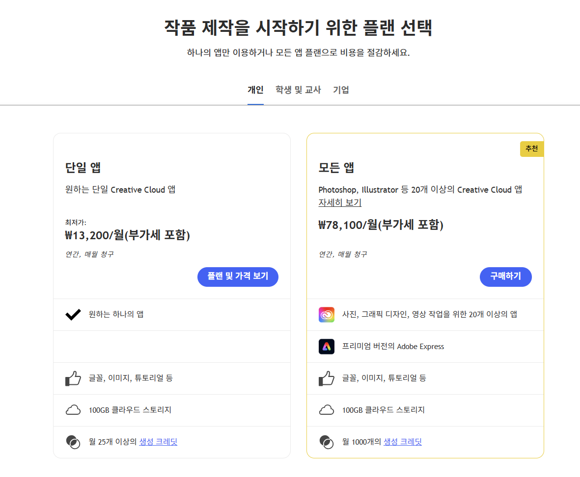 Creative Cloud 무료 체험 시작 버튼 스크린샷