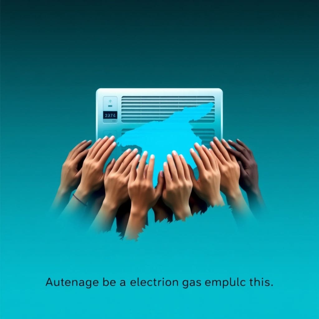 여러 손이 모여 하나의 큰 에어컨 모양을 만들거나, 대한민국 지도가 시원한 푸른색으로 물들어가는 모습을 상징적으로 표현합니다. 협력과 공동체의 가치를 강조하며, 모두가 함께 만들어가는 긍정적인 메시지를 전달합니다.