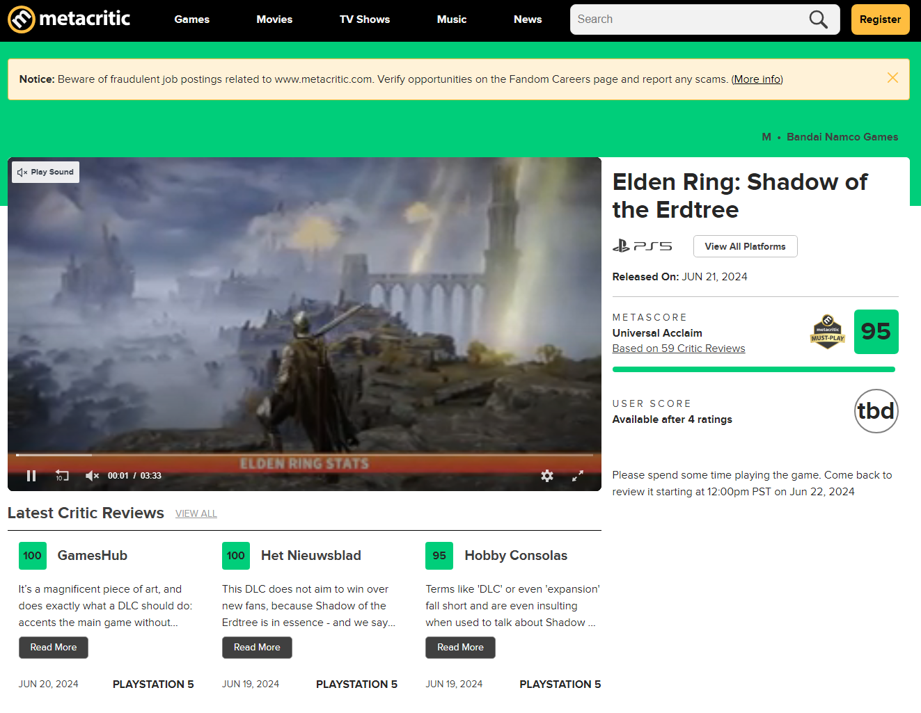 엘든링 메타크리틱 점수