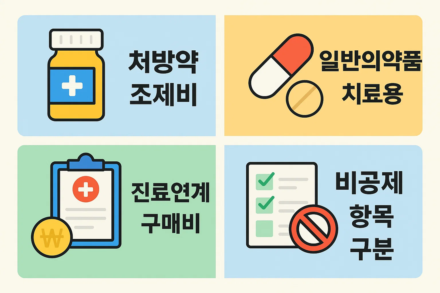 처방약 조제비, 일반의약품 치료용, 진료연계 구매비, 비공제 항목 구분 등 실무에서 바로 적용 가능한 요약 안내입니다.