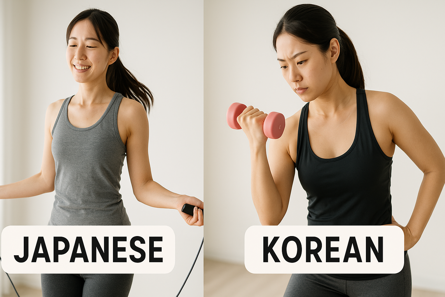 일본 여성과 한국 여성의 다이어트 운동 스타일을 비교한 장면