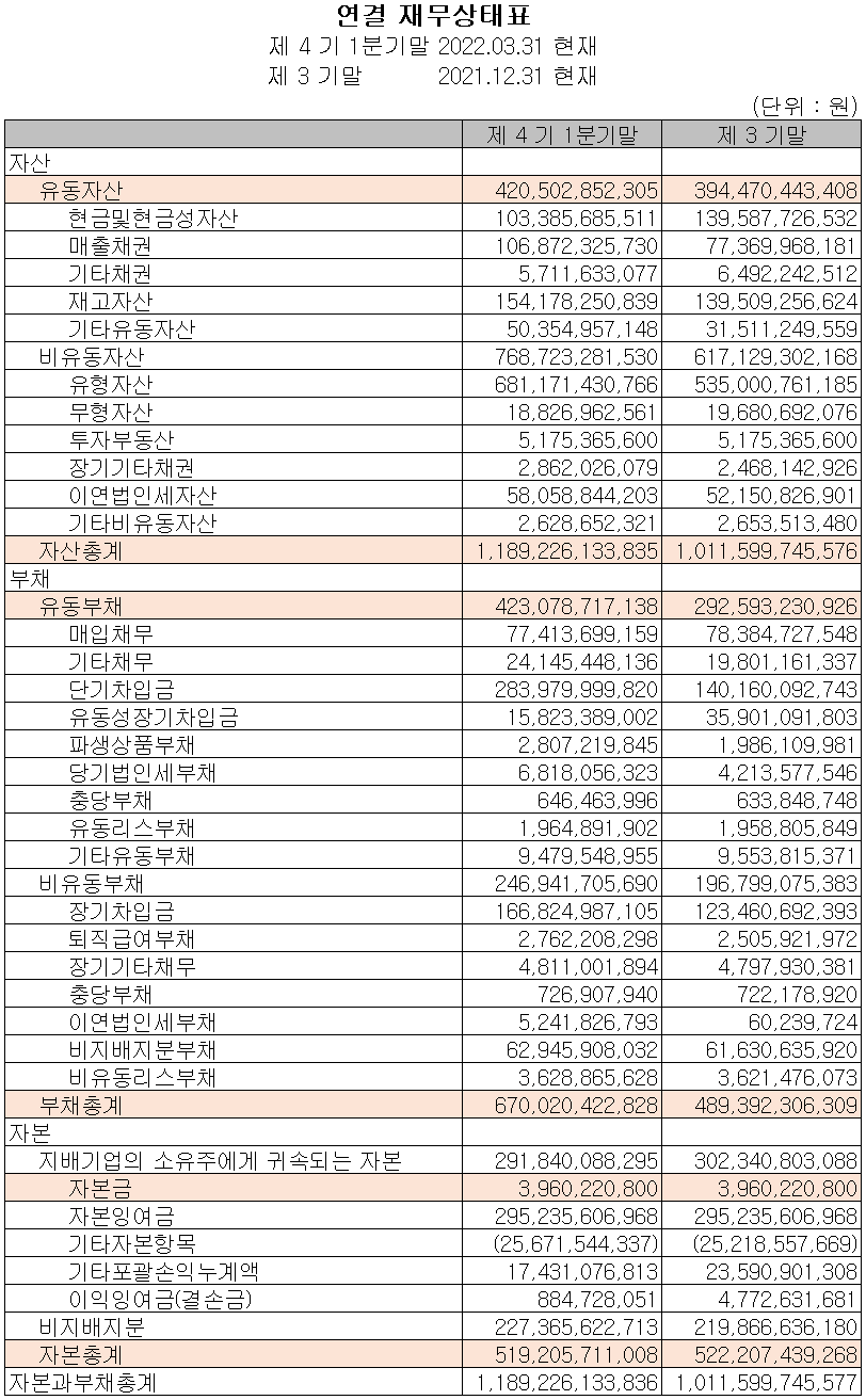 솔루스첨단소재 - 재무상태표