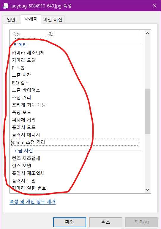 윈도우 10 이미지 메타데이터