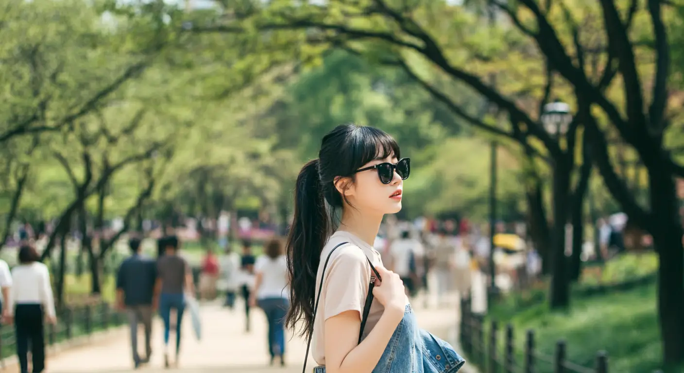 공원을 산책하는 여성
